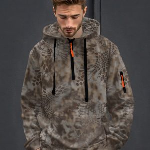 Men'S Snake Pattern Camouflage Zip-Up Hoodie, 10.23 oz Heavy Long-Sleeve Pullover with Pockets for Outdoor Sports.