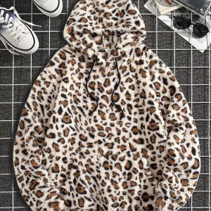 1 Leopard Print - Hooded Sportswear - Men's Casual Warm Sweatshirt Pullover