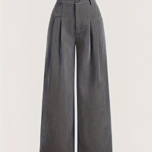 Wide-Leg Pants Full-Length Length with Full Width Leg - Zipper Closure Trousers, Solid Color Casual & Dressy Outfits, All-Season Machine Washable Trousers (No Stretch)