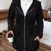 Plus Size, Fashionable Elegant Solid Color Pocket Loose Zipper Drawstring Waist Women’s Plus Size Hooded Sweatshirt