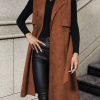 Plus Size, Plus-size Women’s Vest Coat, Elegant Commuting Suede Blazer with High Lapel, Mid-length with Belt, Warm and Windproof, Easy to Match