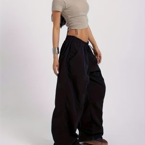 Women's Wide-Leg Straight-Leg Jeans Pants with Elastic Drawstring Waist - Non-Stretch Trousers, Solid Color Casual Wear Suitable for All-Season Machine Washable Jeans for Everyday Outfits