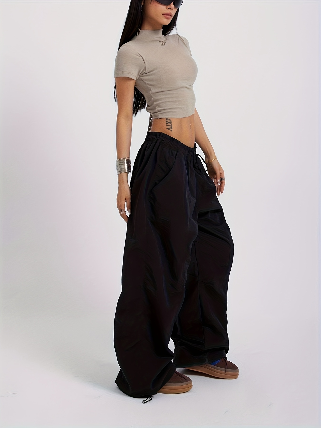 Women's Wide-Leg Straight-Leg Jeans Pants with Elastic Drawstring Waist - Non-Stretch Trousers, Solid Color Casual Wear Suitable for All-Season Machine Washable Jeans for Everyday Outfits