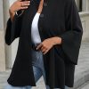 Plus Size – Elegant Fashion Black Bell Sleeve Coat | Loose Comfortable Fit, Stand Collar, Solid Color, Button Details | Suitable for Springu002FFall