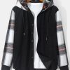 Men’s Casual Random Pattern Plaid Corduroy Hooded Shirt Long Sleeve Button Pocket Spring Autumn Outing Pullover