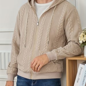 Men's new Men's sweatshirt European and American large size jacquard casual tops hot solid color zipper fashion casual hoodie