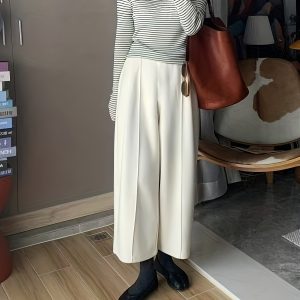 Women's Elegant Tweed Harem Pants - Winter Warmth Loose-Fit Ankle Length Trousers with Elastic Waist, Solid Color Casual & smart Pants Suitable for Fallu002FWinter, Machine Washable Tweed Pants