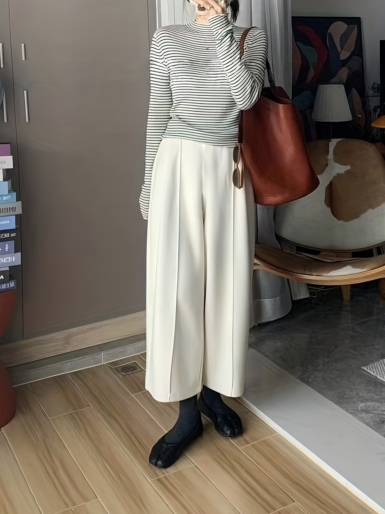 Women's Elegant Tweed Harem Pants - Winter Warmth Loose-Fit Ankle Length Trousers with Elastic Waist, Solid Color Casual & smart Pants Suitable for Fallu002FWinter, Machine Washable Tweed Pants