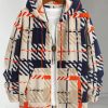 Men’s Plaidu002FTartan Design Hooded Full-Zip Jacket Winter Thickened Warm Jacket with Hooded Collar Design Suitable for Casual Outdoors, Home, and Cold Weather Beige Plaid Pattern Paired with Material Holiday Gift, Perfect for Presenting