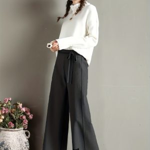 2025 New Autumn Winter Women's Tweed Cropped Wide-Leg Pants