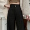 Women’s Simple Commuter Straight-Leg Loose Elastic Pants, Draping Tweed Wide-Leg Trousers, Autumn-Winter Women’s Clothing, Elegant Casual Long Pants, High-Waisted Suit Pants