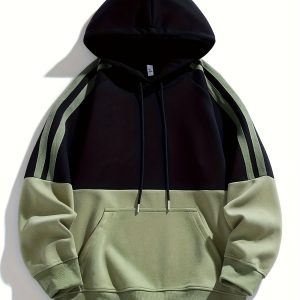 Men'S Casual Color-Blocked Hoodie with Pockets, Suitable for Spring And Autumn.