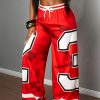 Women’s Wide-Leg Pants – Red & Camo Leggings, Drawstring Waist, Loose Fit Trousers for, Everyday Outfits – Machine Washable Bottoms (Single-Piece)
