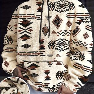 Men's Fashion Hoodie - Classic Plush Print with Drawstring - Casual Long Sleeve Sweatshirt - Hooded Flannel Material - Loose Fit Knit Fabric - Elastic - Autumnu002FWinter Collection