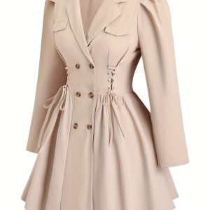 Plus Size - Plus Size - Women'S Elegant Trench Coat - Structured Lapel Collar, Button Front Closure, Non-Stretch Fabric, Chic Office to Party Outerwear for Women, Springu002Ffall Everyday & Formal Events, Spring Outerwear, Classic Design