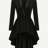 Plus Size – Elegant Plus-Size Women’S Fashion Irregular Large V-Neck Pleated Lace Long-Sleeve Coat for Daily Commuting.