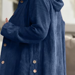 Plus Size - New Autumn And Winter Hooded Jacket, Loose Corduroy Casual Coat.