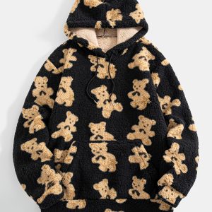 Men'S Casual Sports Fleece Hoodie | Cartoon Print, Hooded, Long Sleeve, Regular Length, Street Style, Slight Stretch Fabric