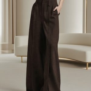 DP070569+Ling Shan Directional+Autumn Hot Fashion Versatile Solid Color Front Slit Suit Pants Wide-Leg Pants, Elastic Waistband with High Comfort, All-Season Versatile High-Waist Wide-Leg Pants for Women