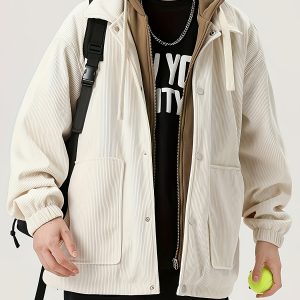 Pearson OBM Unisex - Couple - Casual - Vintage Industrial Vintage Jacket - Zip-up with Buttoned Cuffs, Relaxed Fit, Machine-washable Outer Layer for Daily Use or Office - Black Coat, Versatile Jacket, Dropped Shoulders, Sturdy Construction, Relaxed