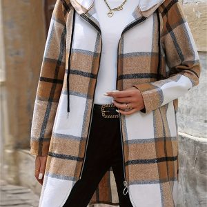 Plus Size, Plus Size Plaid Hooded Zip-Up Jacket