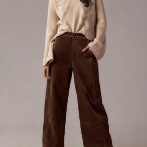 Women's Elegant Wide-Leg Ankle Pants with Cord Pocket - Elastic Waist Winter Trousers, Loose Fit for Fallu002FWinter, Solid Color Office & Casual Wear,  Length (No Required)