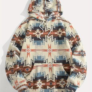 1pc of Double-Sided Plush Ethnic Style Print Hoodie, Casual Sports Sweatshirt. The Fabric Is Soft And Comfortable.