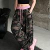 Women’s Vintage Wide-Leg Camo Pants with Pink Camo & Colorblock Design – Wide-Leg Trousers, Wide Pants Suitable for – Wear, Machine Washable Y2K Aesthetic Outfits
