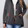 Plus Size – Women’S Vintage Paisley Patterned Button-Up Zip-Up Hooded Jacket – Navy Blue Contrasted with Red Plaid, Featuring Pockets And a Mid-Length Design, Perfect for Autumn