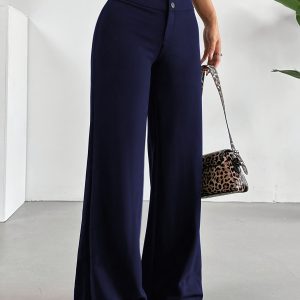 Casual High-Waist Straight Leg Pants | Comfortable Fit, Button Detail, Solid Color, Suitable for All Seasons
